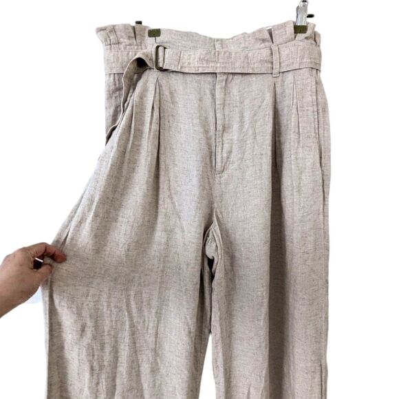 NWT Banana Republic Sz 12 Wide Leg Pleated Linen Blend Paperbag High Rise Pants - Picture 3 of 15